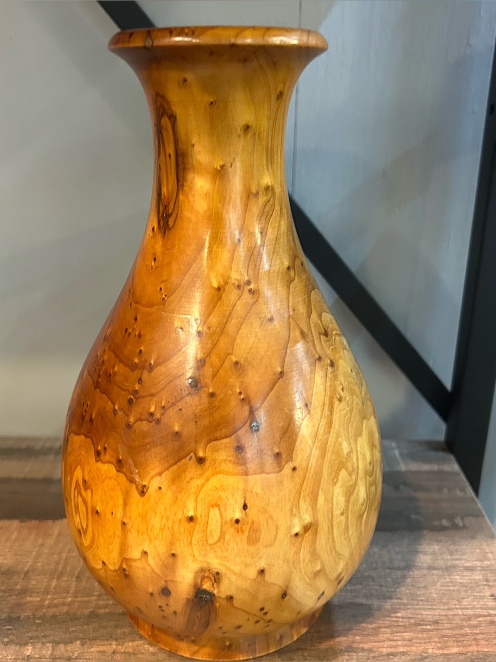 Birdseye Maple Burl Wood Turned Vase Decorative 9”